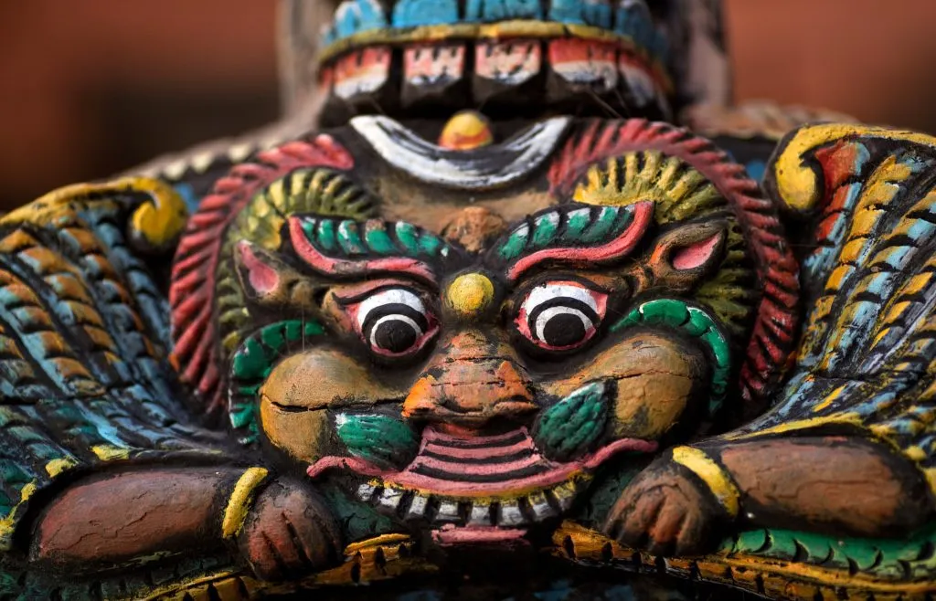 Ancient wooden carving at temple in bhaktapur